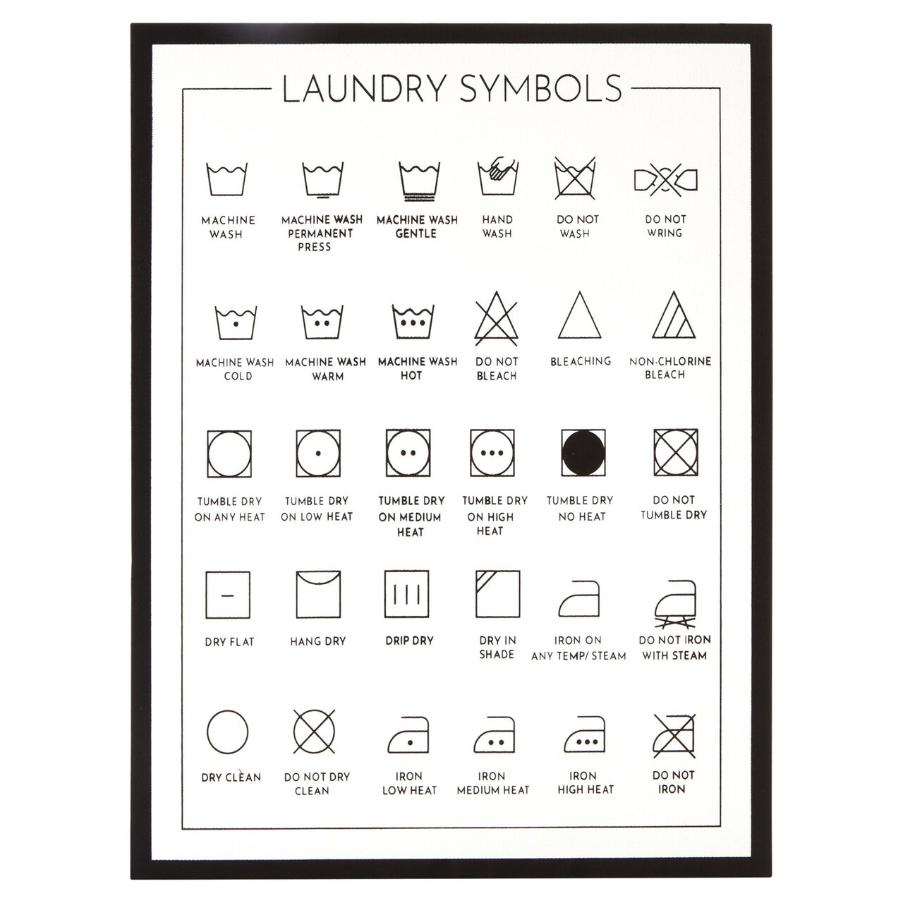 Framed Laundry Symbols Wall Art Canvas, Laundry Room Decor Sign (12 x 16 In)